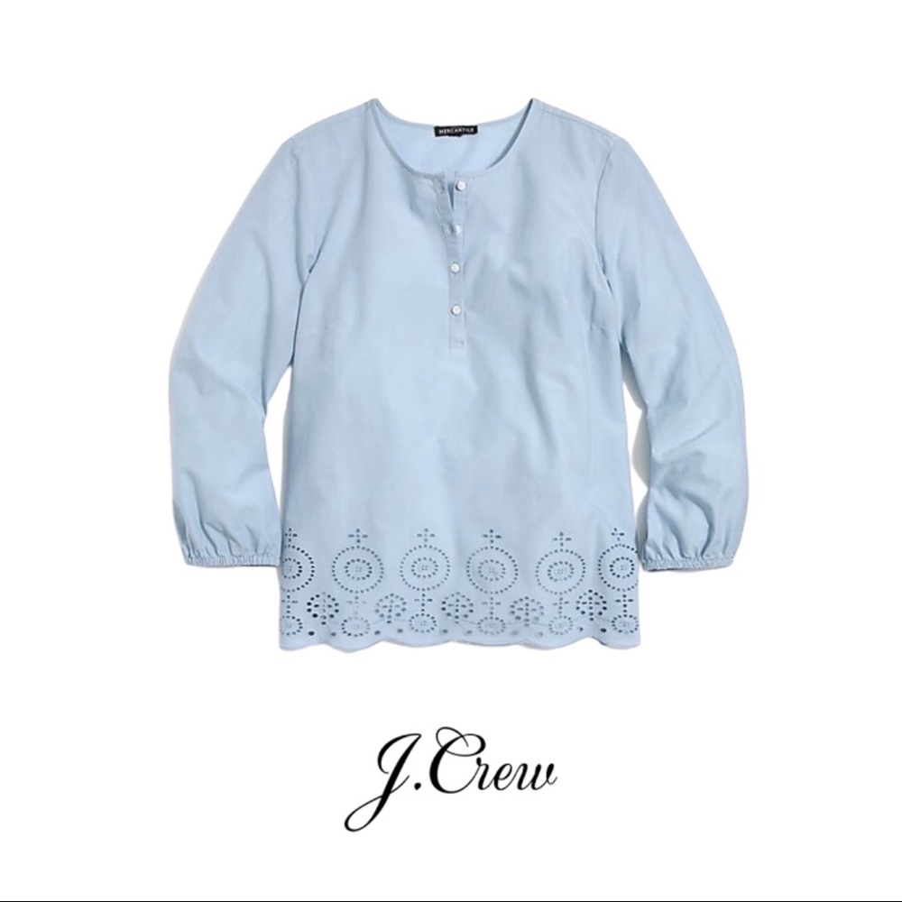 J Crew Embroidered Eyelet Boho Popover Gray